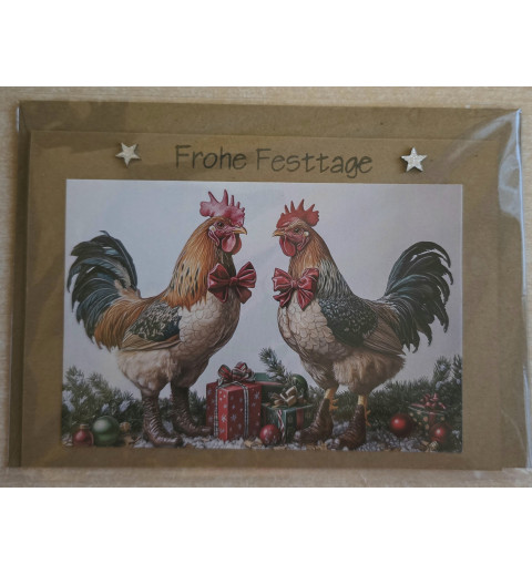 Karte Bunte Weihnachts Hühner und Hähne 4