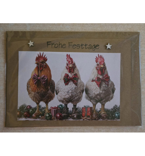 Karte Bunte Weihnachts Hühner und Hähne 5