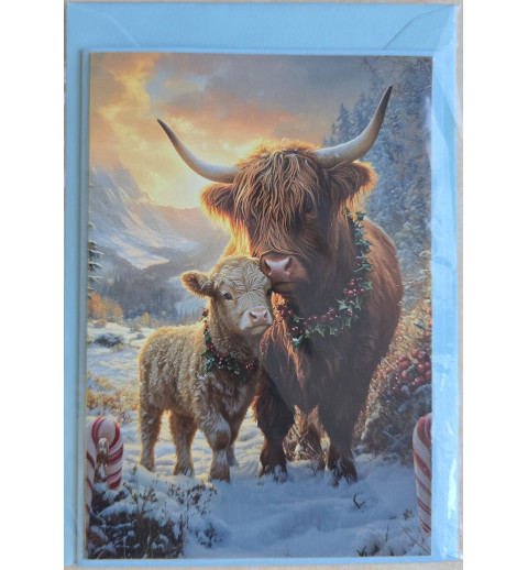 Karte Weihnachts Hochlandrind/Winterlandschaft 10