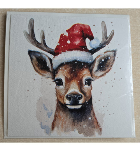Karte Reh mit Weihnachtsmütze