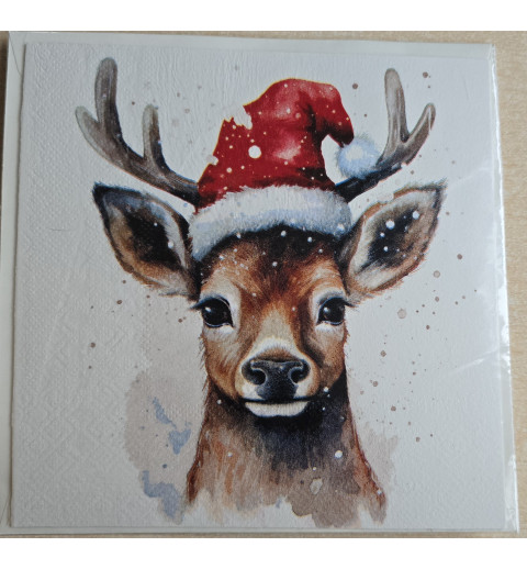 Karte Hirsch mit Weihnachtsmütze