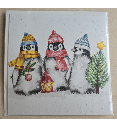 Karte Drei Pinguine mit Mützen