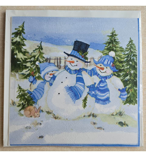 Karte Schneemann Familie blau