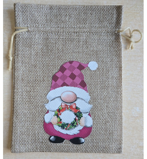 Geschenk Jute Beutel Wichtel pink 2