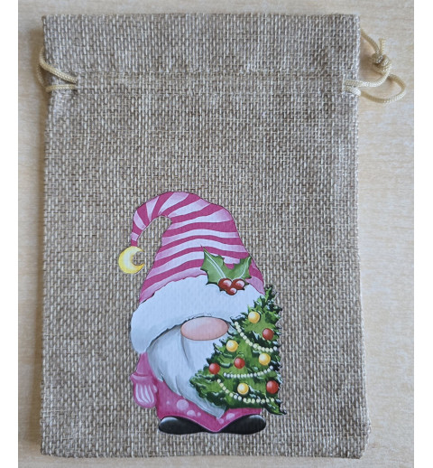 Geschenk Jute Beutel Wichtel pink 3
