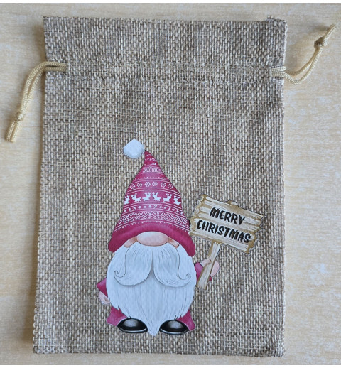 Geschenk Jute Beutel Wichtel pink 4