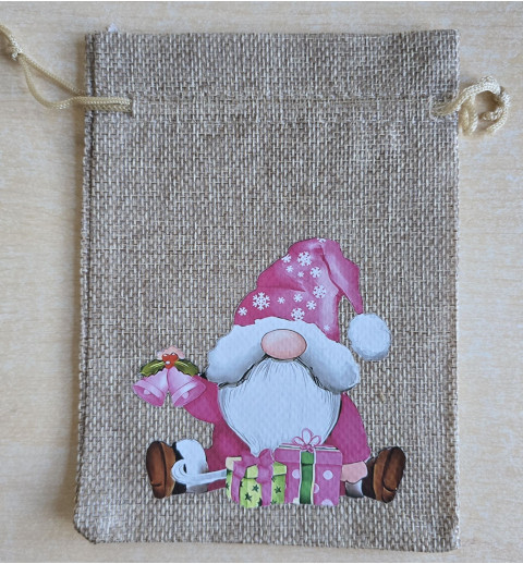 Geschenk Jute Beutel Wichtel pink 6