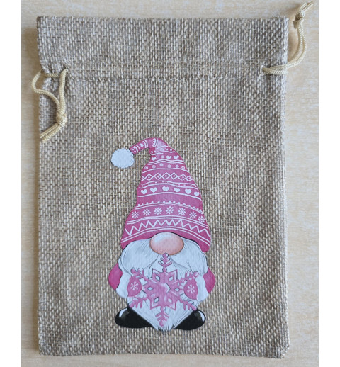 Geschenk Jute Beutel Wichtel pink 9