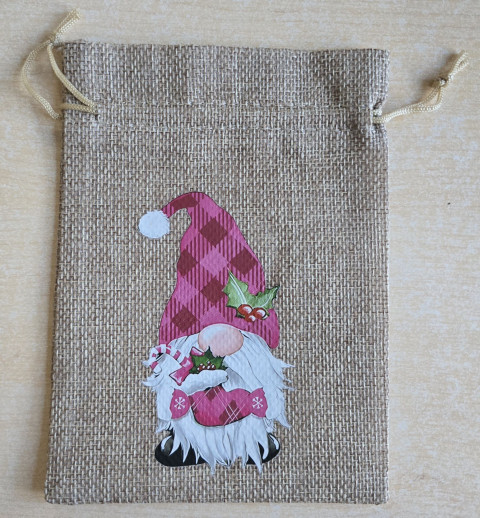 Geschenk Jute Beutel Wichtel pink 10