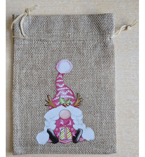 Geschenk Jute Beutel Wichtel pink 11
