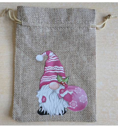 Geschenk Jute Beutel Wichtel pink 12
