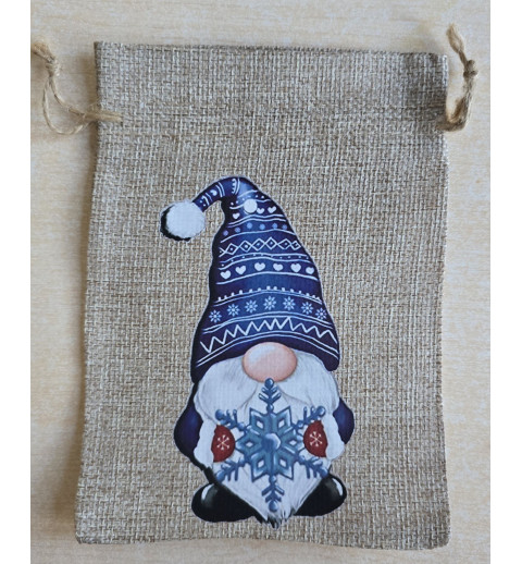 Geschenk Jute Beutel Wichtel blau 1