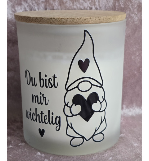 Kerze im Glas mit Deckel " Du bist mir Wichtelige " weiss