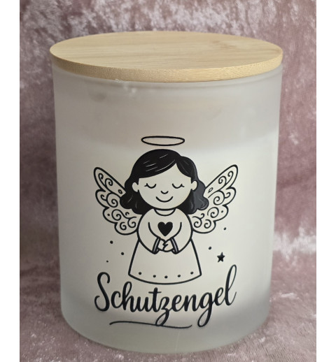 Kerze im Glas mit Deckel " Schutzengel " weiss