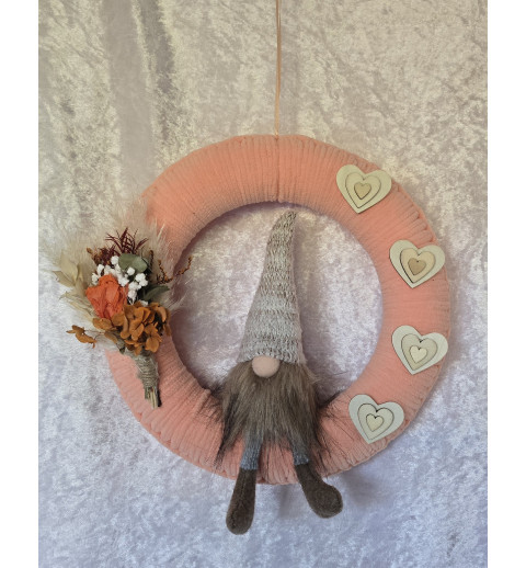 Tür/Wanddeko Ring Wichtel/Trockenblumen lachs