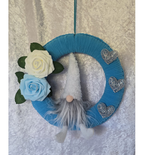 Tür/Wanddeko Ring Wichtel/Rosen türkis