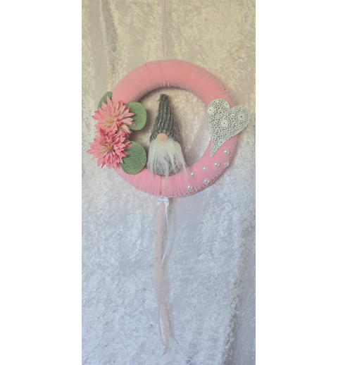 Tür/Wanddeko Ring Wichtel/Blumen rosa