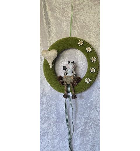 Tür/Wanddeko Ring Kuh/Edelweiss grasgrün