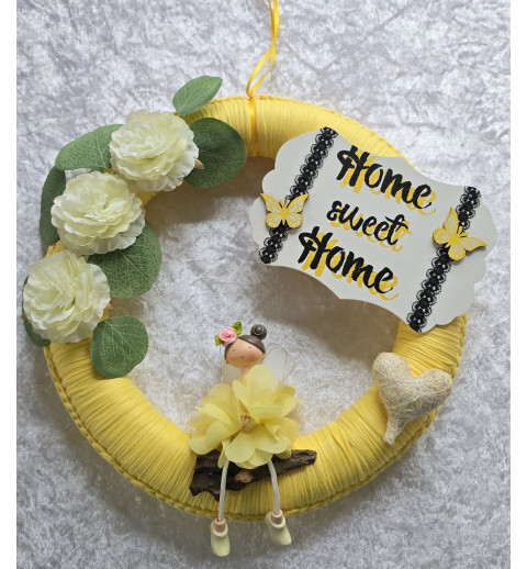 Tür/Wanddeko Ring Fee "Home Sweet Home" gelb