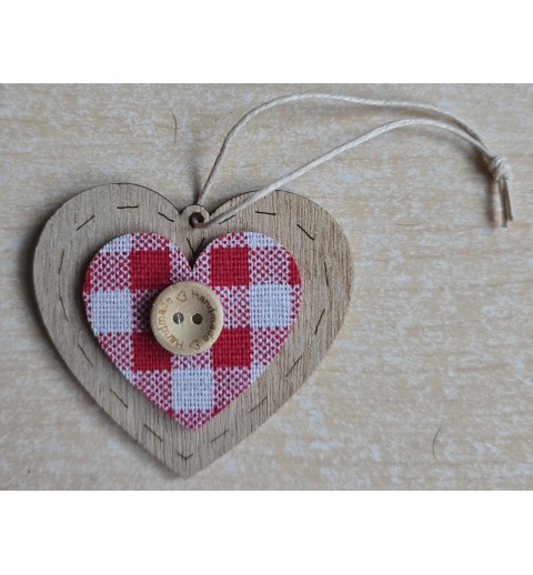 Holz Aufhänger Herz mit Karo rot