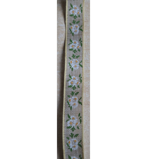 Dekoband Gänseblümchen beige/grün/weiss