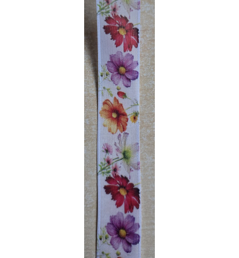 Dekoband weiss mit bunten Blumen