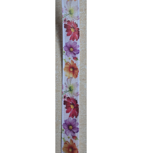 Dekoband weiss mit bunten Blumen