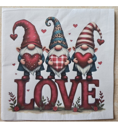 Serviette Drei Wichtel mit Herzen/Love