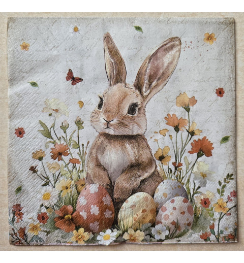 Serviette Kaninchen mit Ostereiern beige-orange