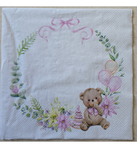Serviette Baby Bär rosa