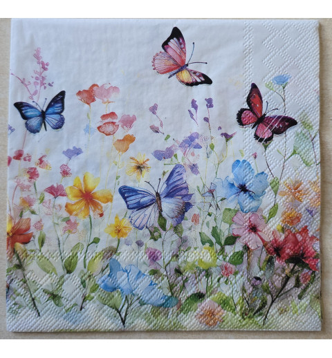 Serviette Schmetterlinge/Blumen