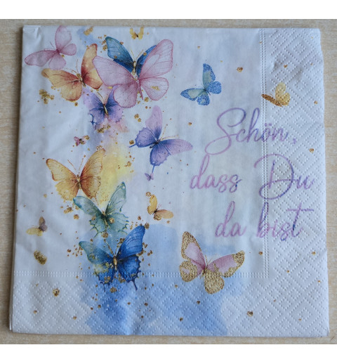 Serviette Aquarell Schmetterlinge/Schön dass Du da bist