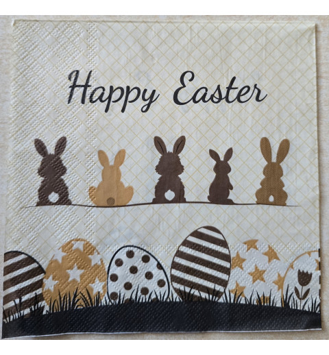 Serviette Happy Easter/Kaninchen/Eier/braun