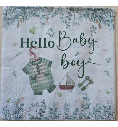 Serviette Hello Baby Boy grün