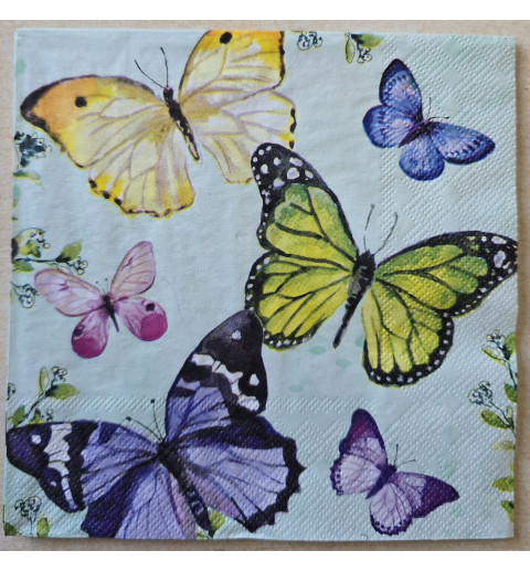 Serviette Schmetterlinge grün/gelb/violett