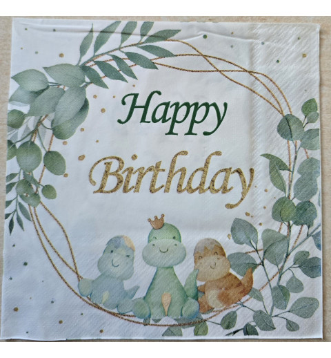 Serviette Dinosaurier/Happy Birthday grün