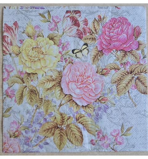 Serviette Rosen pink/rosa/gelb