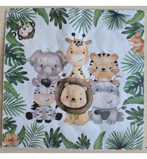 Serviette Safari Tiere/Blätter