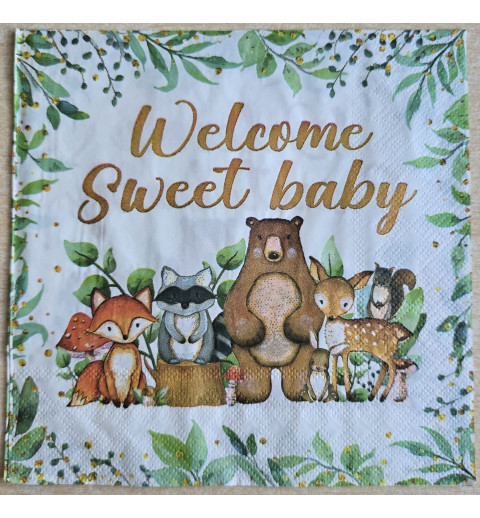 Serviette Tiere /Welcome sweet Baby/grün