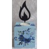 Teelicht mit Metall Flamme Rosen/blau