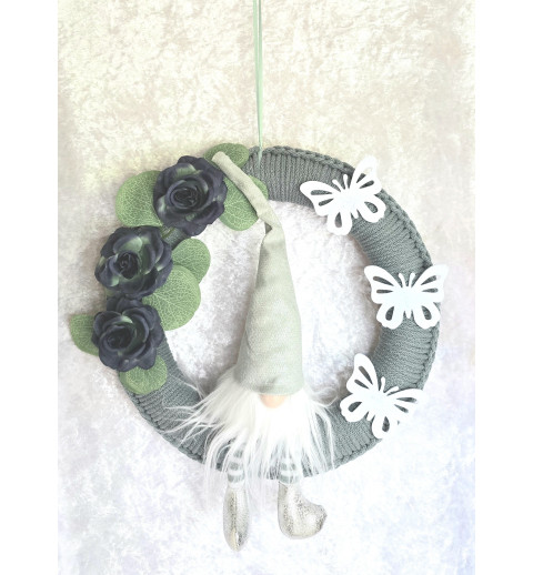 Tür/Wanddeko Ring Wichtel/Rosen salbeigrün