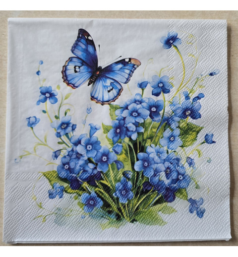 Serviette Schmetterling/Blumen blau