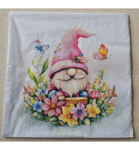 Serviette Wichtel/Blumen/Schmetterlinge