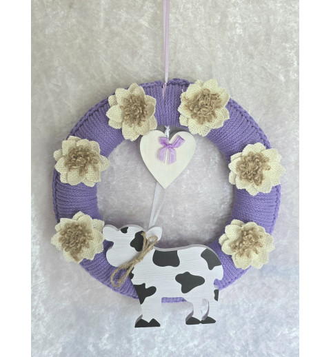 Tür/Wanddeko Ring Kuh/Blumen lila
