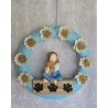 Tür/Wanddeko Ring Frau mit Hund/Blumen hellblau