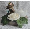 Teelicht Scheibe Hochlandrind/Rose creme