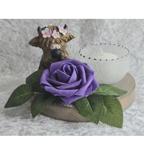 Teelicht Scheibe Hochlandrind/Rose violett