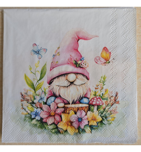Serviette Wichtel mit Blumen