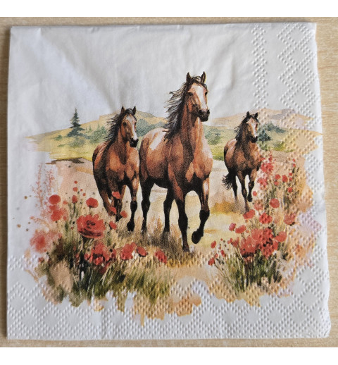 Serviette Drei Pferde und rote Blumen