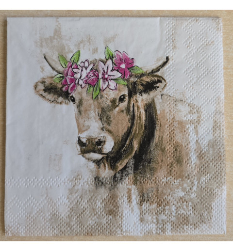 Serviette Kuh mit Hörnern und Blumen
